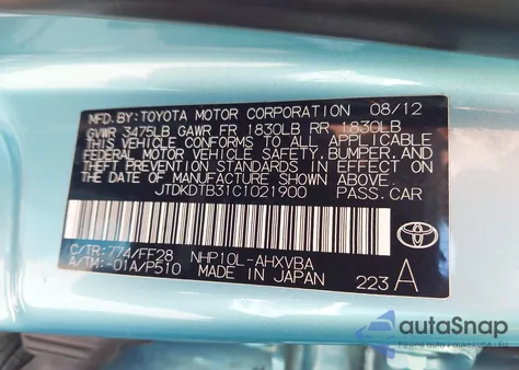 2012 Toyota Prius C Two from USA, damaged, VIN JTDKDTB31C1021900